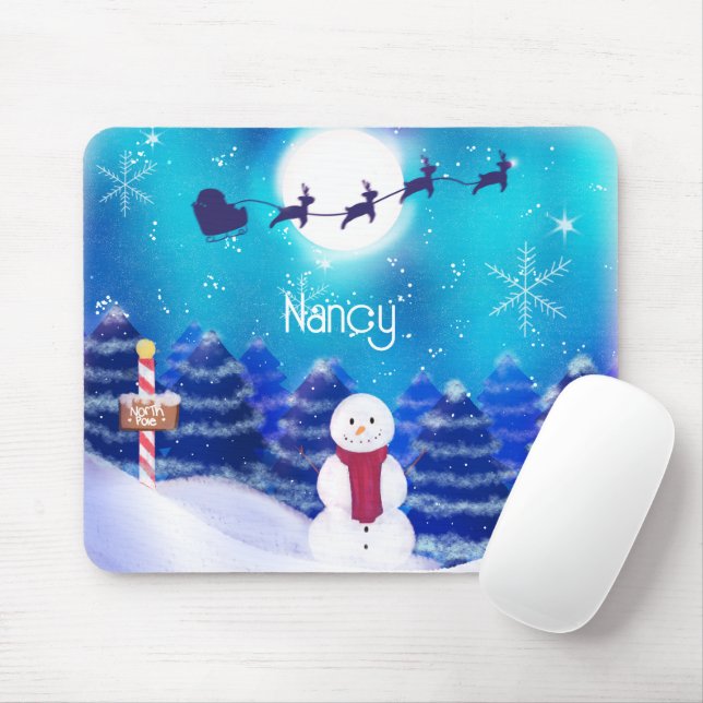 Happy Personalised Christmas Snowman  Mouse Pad (With Mouse)