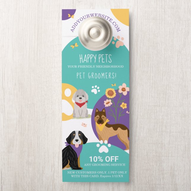 Happy Pet Family Pet Care, Grooming Blue  Door Hanger (On Knob)