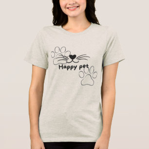Happy Pet t-shirt Cute Cat & Dog Paw Print T-Shirt Tri-Blend Shirt
