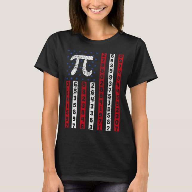 Happy Pi Day American Flag Kids Math Teacher Stude T-Shirt (Front)