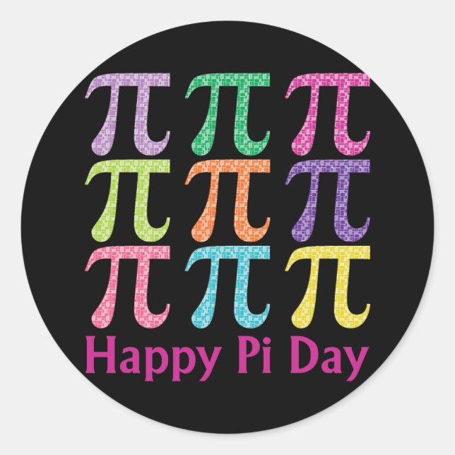 Happy Pi Day Colourful Tiles.png Classic Round Sticker (Front)