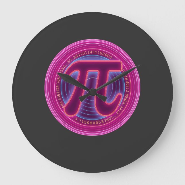 Happy Pi Day Math Teacher Gift glowing colours Large Clock (Front)