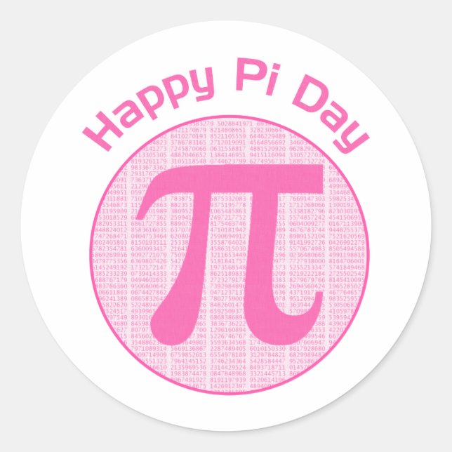 Happy Pi Day Numbers Pink Classic Round Sticker (Front)