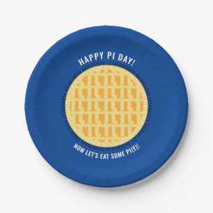 Happy Pi Day w/ 100+ Digits Lattice Apple Pie Blue Paper Plate