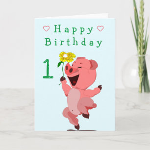 Happy Pig Baby Birthday Card - Customisable