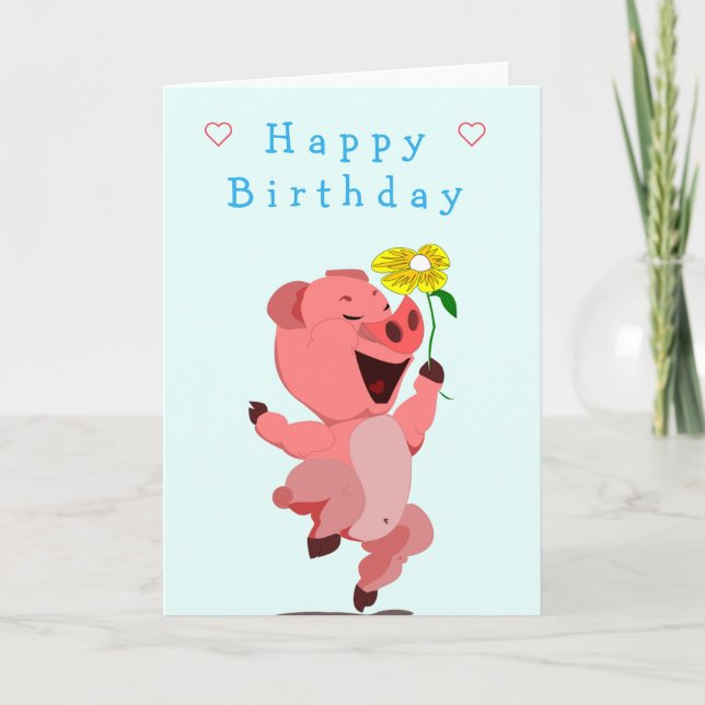 Happy Pig Birthday Card (Front)
