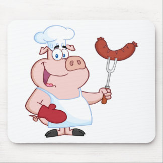 Happy Pig Chef  With Sausage Fork Mouse Pad