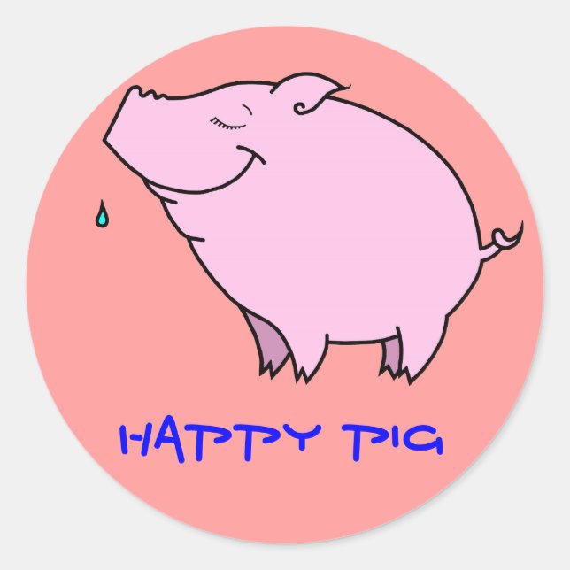 Happy Pig Classic Round Sticker (Front)