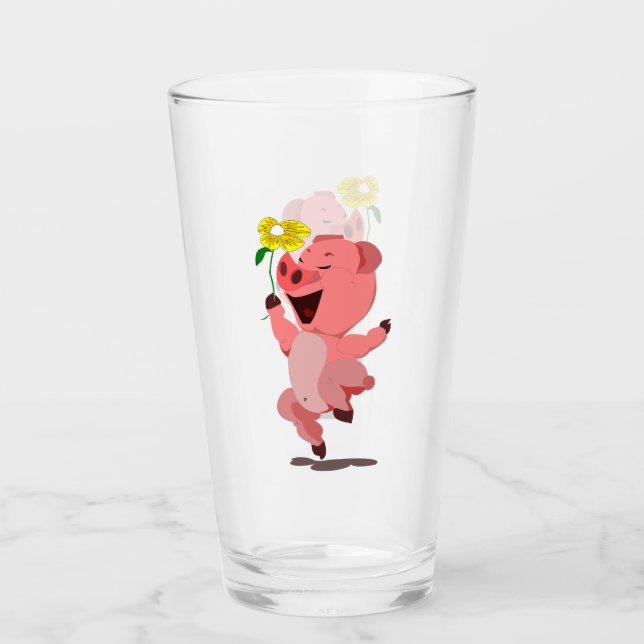 Happy Pig Funny Glass (Front)