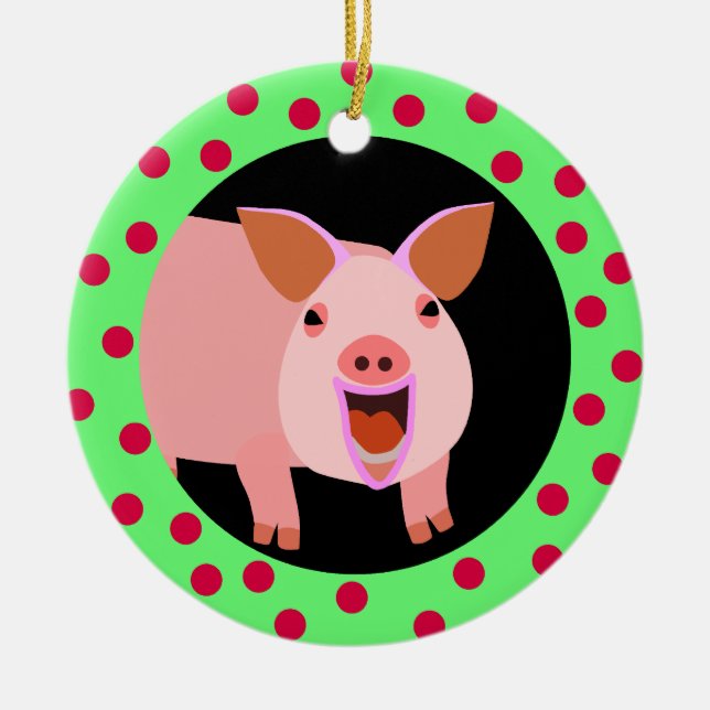Happy Pig Holiday Ornament (Front)