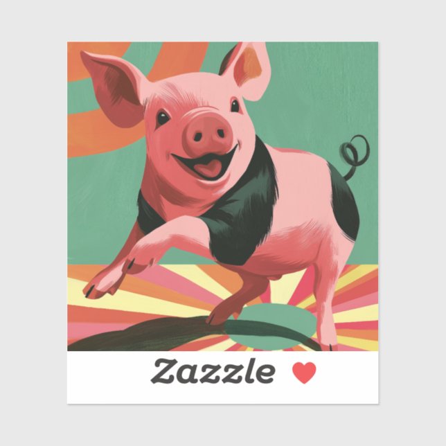 Happy Pig Retro Sunburst Colourful Cute (Sheet)
