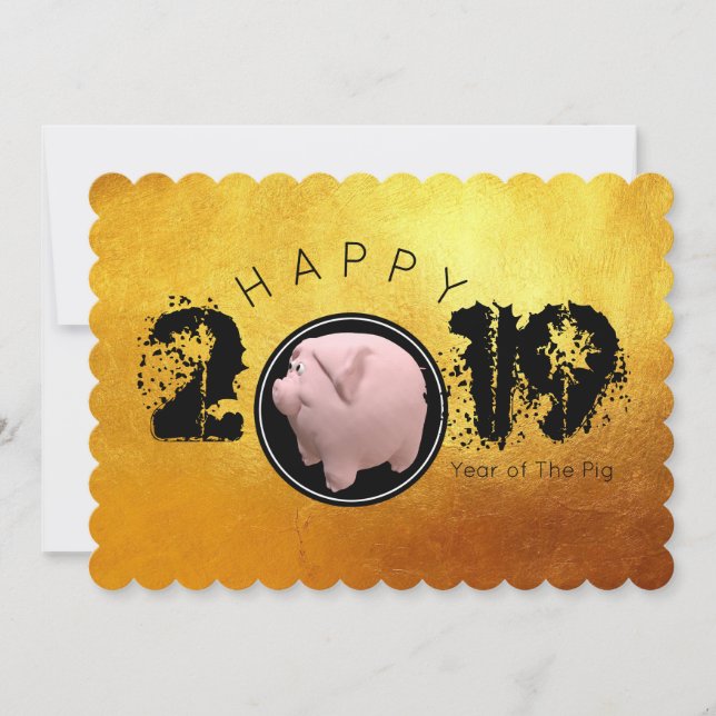 Happy PIg Year 2019 Original 3D Flat Card 1 (Front)
