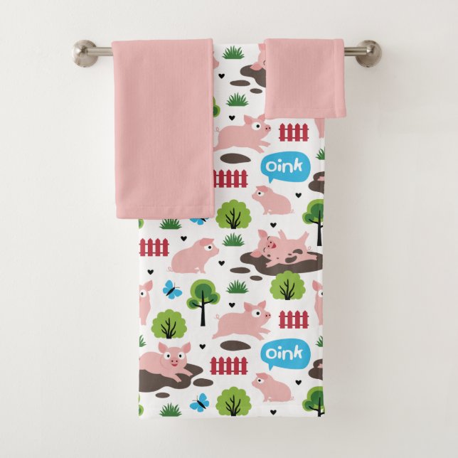 Happy Piglets In The Mud  Bath Towel Set (Insitu)