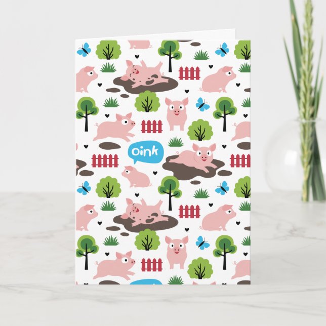 Happy Piglets In The Mud  Card (Front)