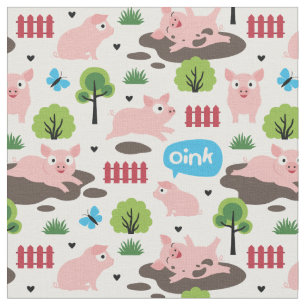 Happy Piglets In The Mud  Fabric