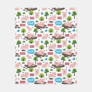 Happy Piglets In The Mud Fleece Blanket