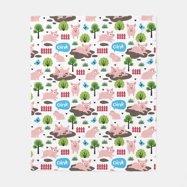 Happy Piglets In The Mud  Fleece Blanket (Front)
