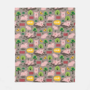 Happy Piglets In The Mud Fleece Blanket