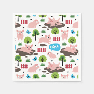 Happy Piglets In The Mud  Napkins
