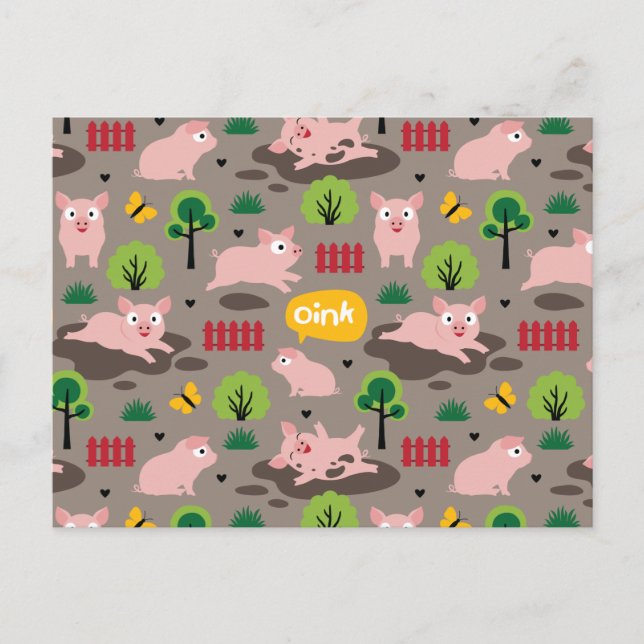Happy Piglets In The Mud Postcard (Front)