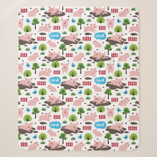 Happy Piglets In The Mud  Sherpa Blanket (Front)