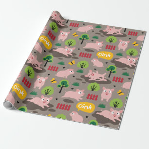 Happy Piglets In The Mud  Wrapping Paper