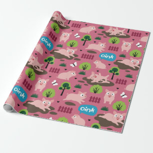 Happy Piglets In The Mud  Wrapping Paper