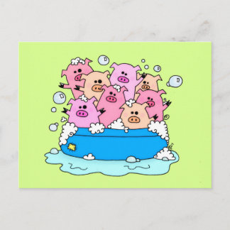 Happy Pigs Illustration Postcard
