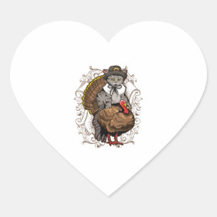 Happy Pilgrim Cat Thanksgiving Costume Turkey Holi Heart Sticker