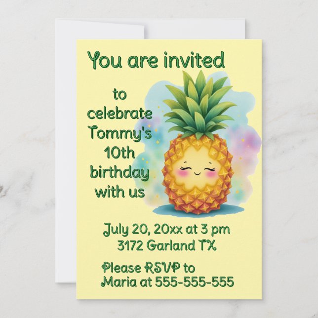 Happy Pineapple Birthday Party Invitation (Front)