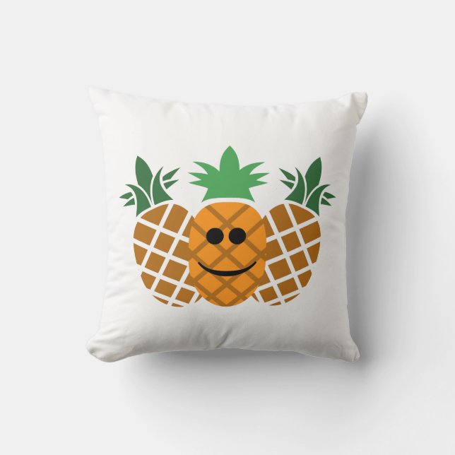 Happy Pineapple Design - Polyester Throw Pillow, T Cushion (Front)