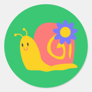 Happy pink and green snail classic round sticker