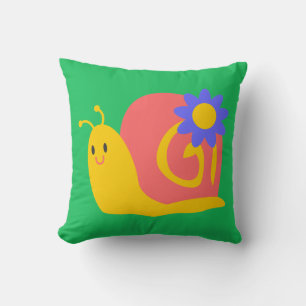 Happy pink and green snail cushion