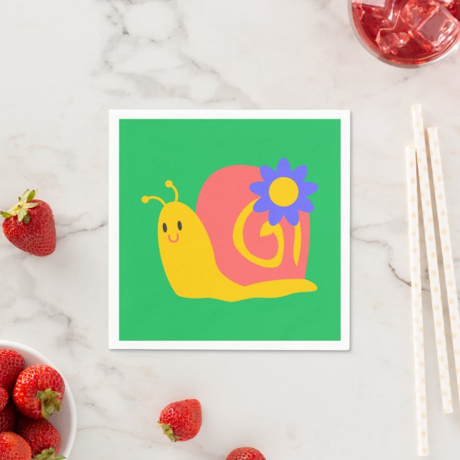 Happy pink and green snail napkin (Insitu)