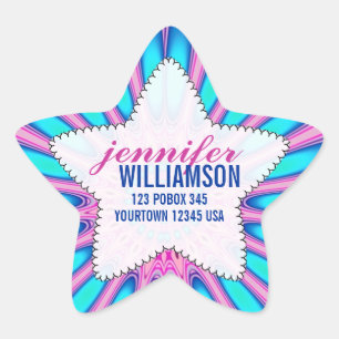 Happy Pink Blue Custom Name Star Stickers