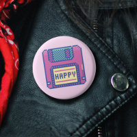 Happy Pink Blue Pixel Art 90s Floppy Disc