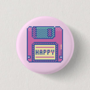 Happy Pink Blue Pixel Art 90s Floppy Disc 3 Cm Round Badge