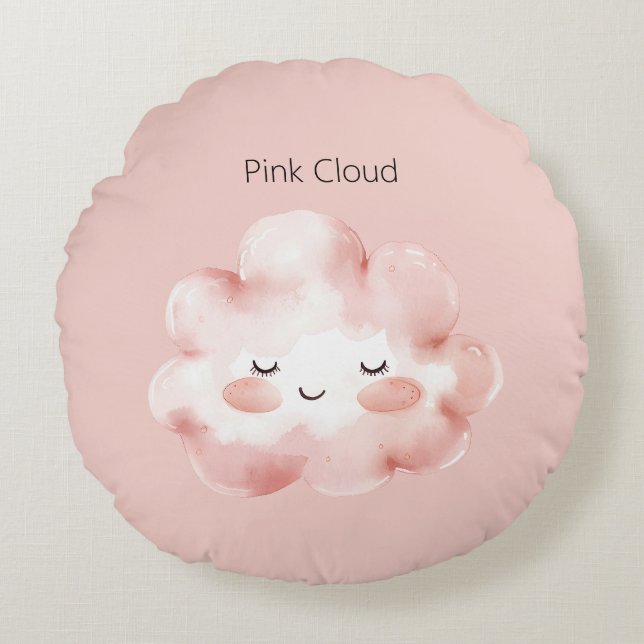 Happy Pink Cloud Eyelashes Round Cushion (Front)