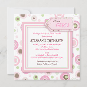 Happy Pink Dots Girl Baby Shower Invitation