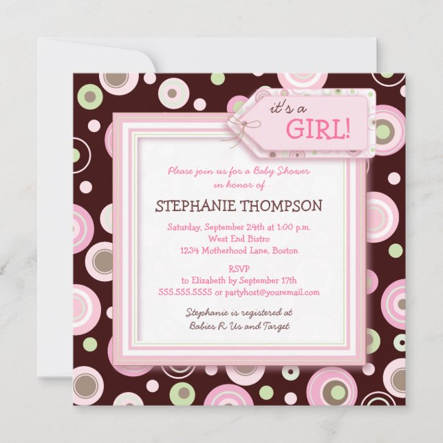 Happy Pink Dots Girl Baby Shower Invitation (Front)