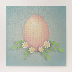 Happy pink easter egg and daisy flowers  jigsaw puzzle