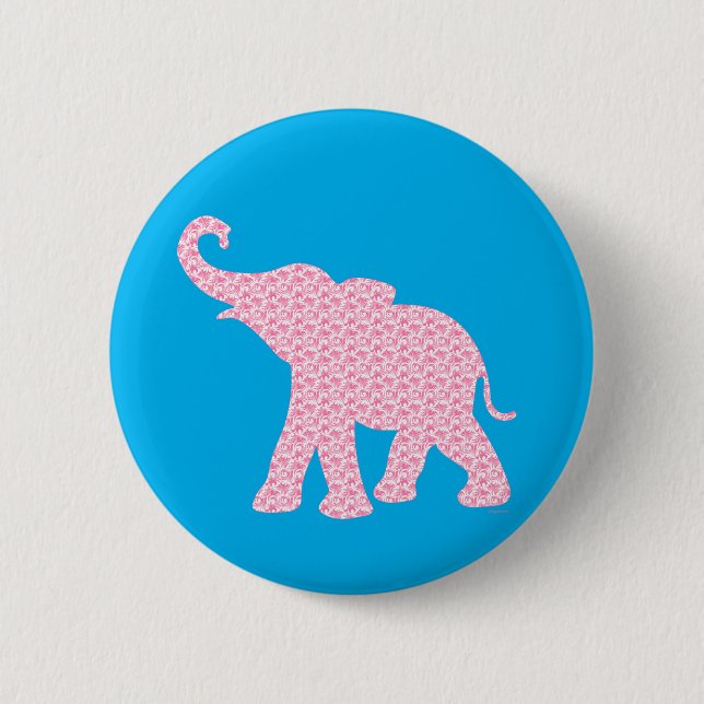 Happy Pink Elephant-Art Pattern Cute 6 Cm Round Badge (Front)