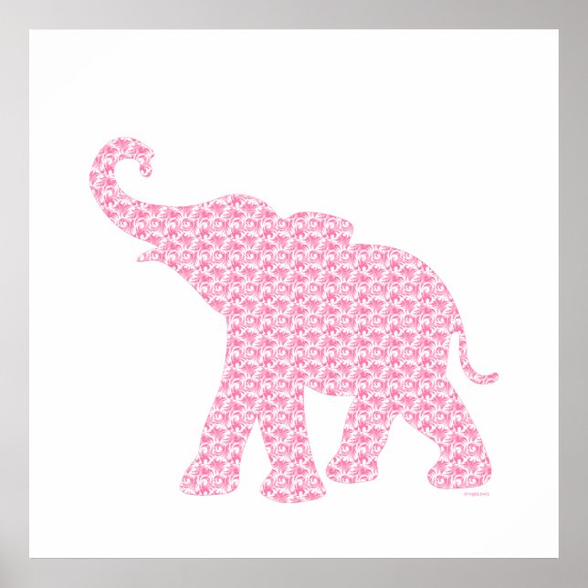 Happy Pink Elephant Art Pattern Cute Poster (Front)