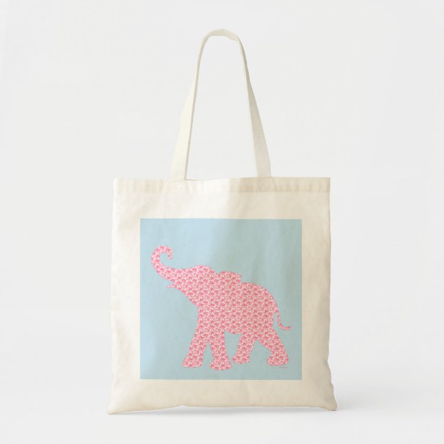 Happy Pink Elephant-Art Pattern Modern Tote Bag (Front)