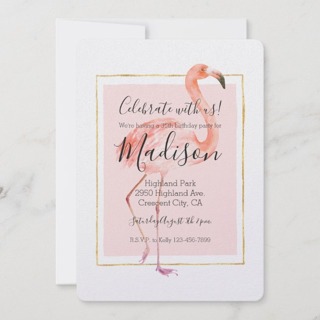 Happy Pink Flamingo Birthday Invitation (Front)