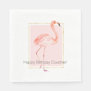 Happy Pink Flamingo Birthday Napkin