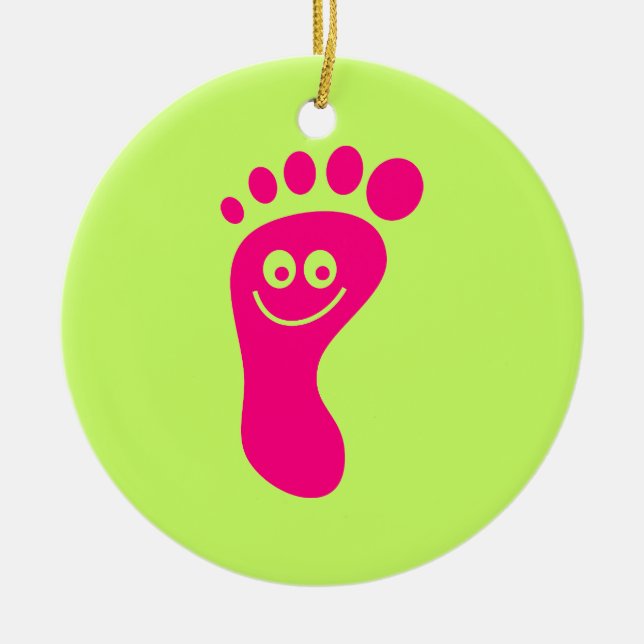 Happy Pink Foot Ceramic Tree Decoration (Front)