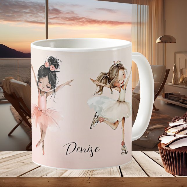 Happy Pink Girly Ballerina Mug (Girly pink mug featuring girls dancing and ice skating - ballerina - dance)