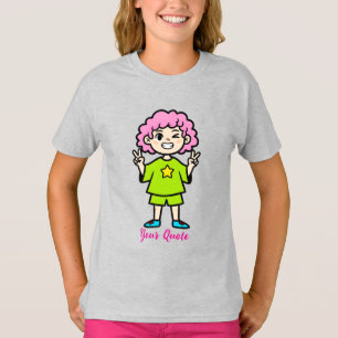 Happy Pink Hair Cartoon Character T-Shirt