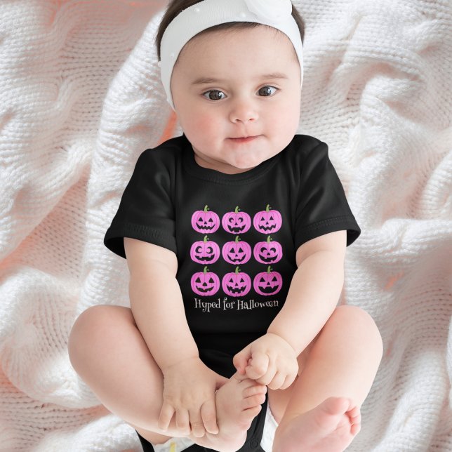 Happy Pink Jack O'Lanterns Baby Bodysuit (This item is for display purposes only to illustrate the design element. )